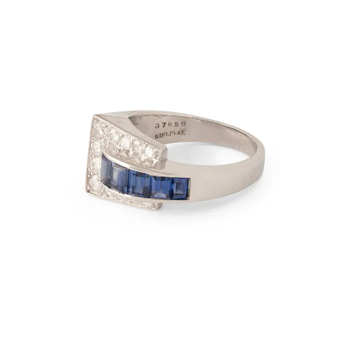 Rings Vintage Oscar Heyman Sapphire Diamond and Platinum Buckle Ring
