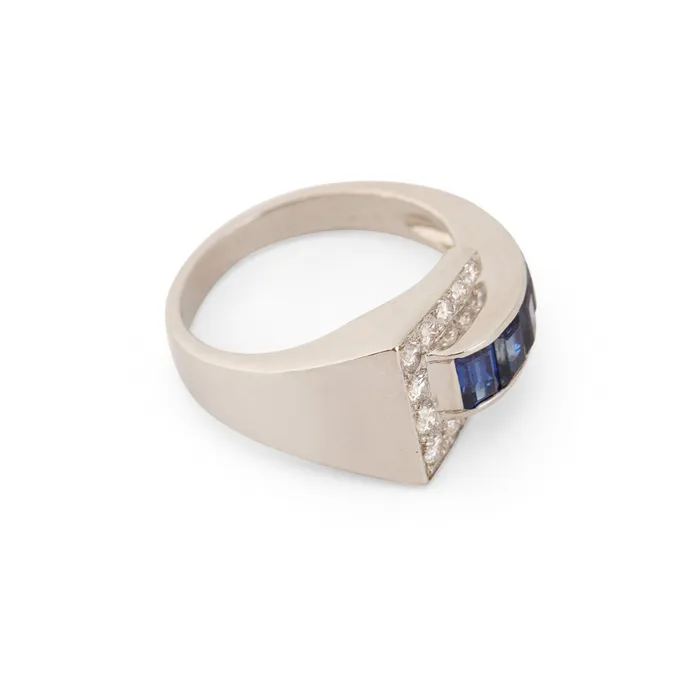 Rings Vintage Oscar Heyman Sapphire Diamond and Platinum Buckle Ring