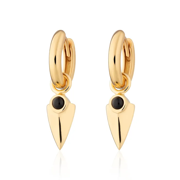 Scream Pretty Earrings Black Onyx Shield Charm Hoop Earrings