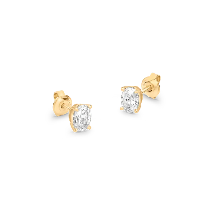 Solid Gold Oval Cut Diamond 14k Gold Earrings Earrings