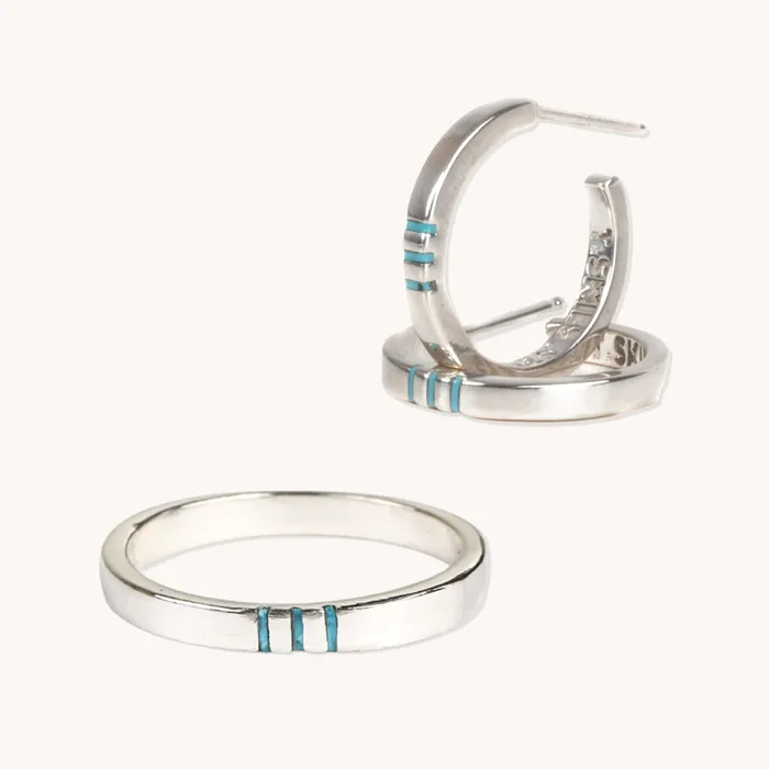 Spirit Turquoise Silver Hoop Earrings Infinity Ring Set Turquoise Skies Earrings