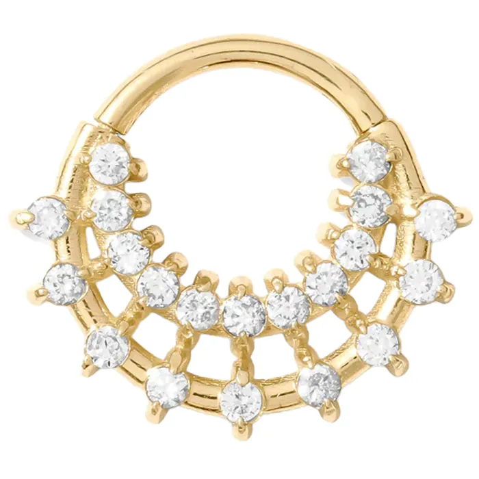 Tawapa Rings Sunbeam Hinge Ring Clicker in Gold with Gemstones
