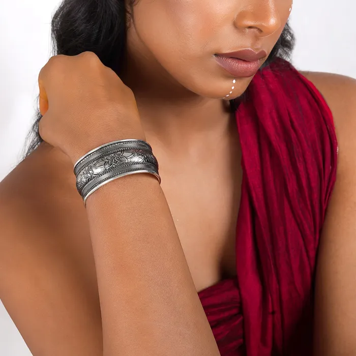 Teejh Bracelets Teejh Hamsah Silver Oxidised Cuff Bracelet Teejh Bracelets Teejh Hamsah Silver Oxidised Cuff Bracelet
