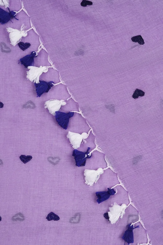 Teejh Chahna Purple Mul Cotton Heart Embroidery Saree Teejh Necklaces