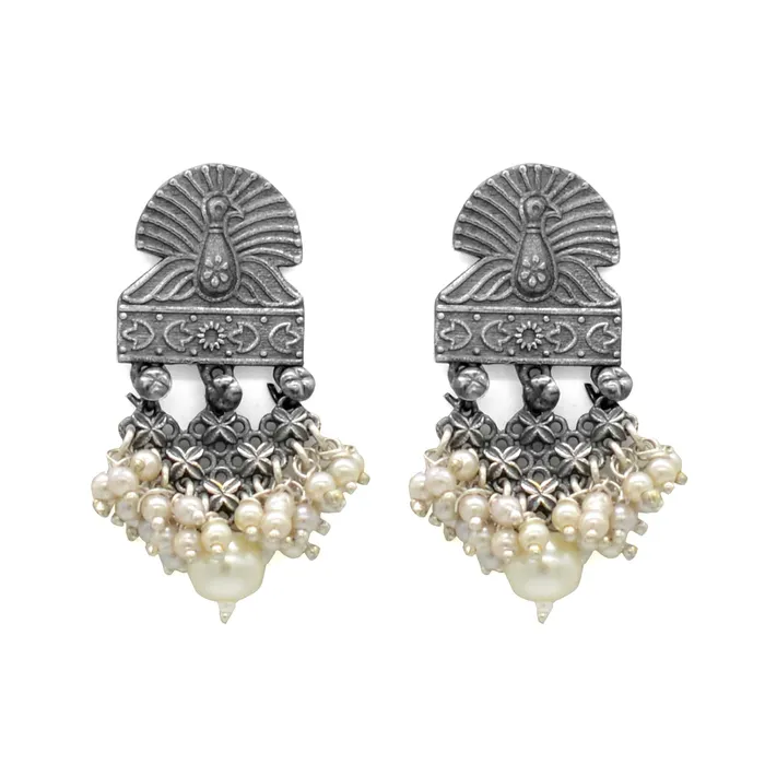 Teejh Earrings Antique Silver Peacock Pearl Earrings