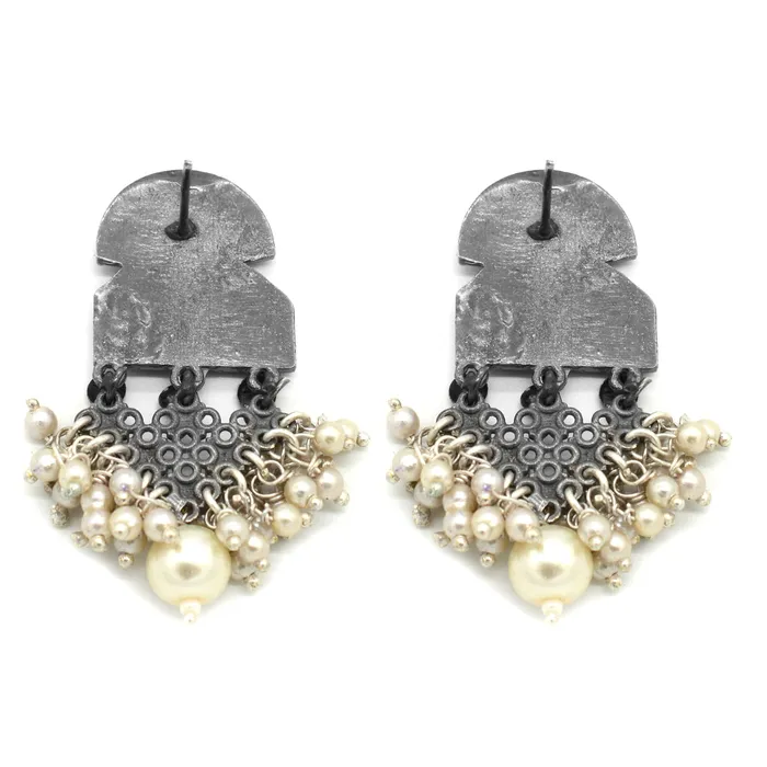 Teejh Earrings Antique Silver Peacock Pearl Earrings