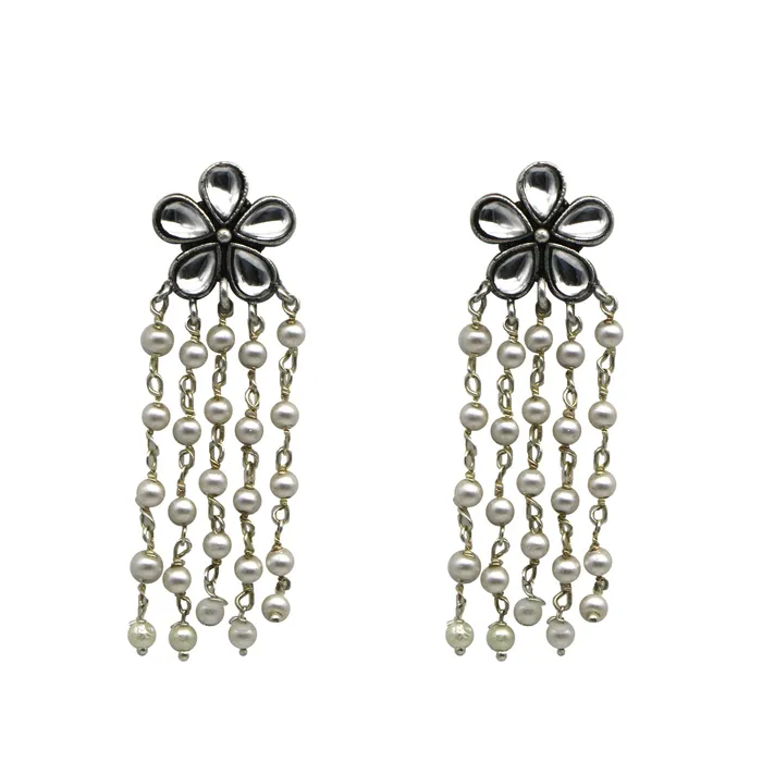 Teejh Earrings Teejh Blossom Polki Silver Oxidized Pearl Earrings Teejh Earrings Teejh Blossom Polki Silver Oxidized Pearl Earrings