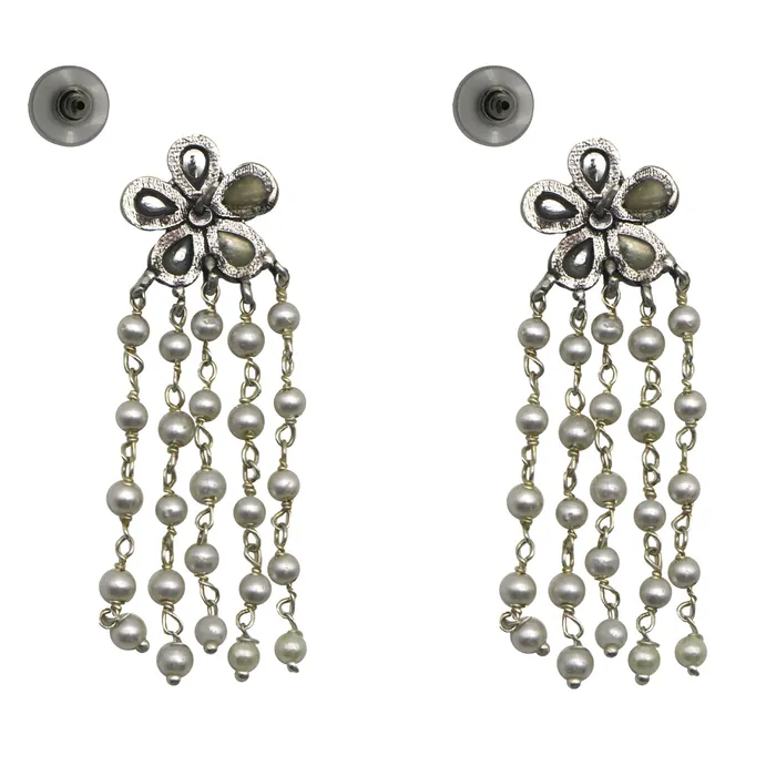 Teejh Earrings Teejh Blossom Polki Silver Oxidized Pearl Earrings Teejh Earrings Teejh Blossom Polki Silver Oxidized Pearl Earrings