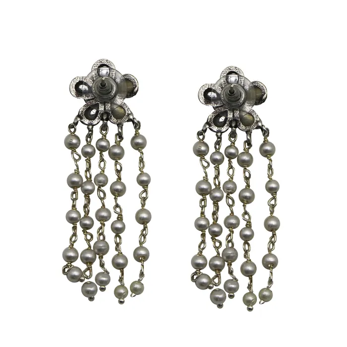 Teejh Earrings Teejh Blossom Polki Silver Oxidized Pearl Earrings Teejh Earrings Teejh Blossom Polki Silver Oxidized Pearl Earrings