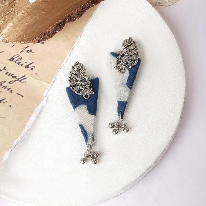 Teejh Earrings Teejh Devika Indigo Blue Fabric Earring