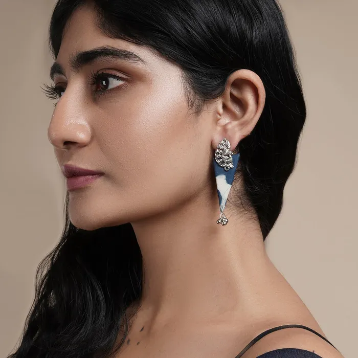 Teejh Earrings Teejh Devika Indigo Blue Fabric Earring Teejh Earrings Teejh Devika Indigo Blue Fabric Earring