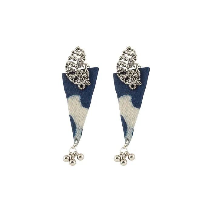 Teejh Earrings Teejh Devika Indigo Blue Fabric Earring Teejh Earrings Teejh Devika Indigo Blue Fabric Earring