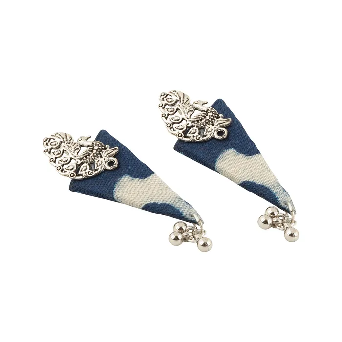 Teejh Earrings Teejh Devika Indigo Blue Fabric Earring Teejh Earrings Teejh Devika Indigo Blue Fabric Earring
