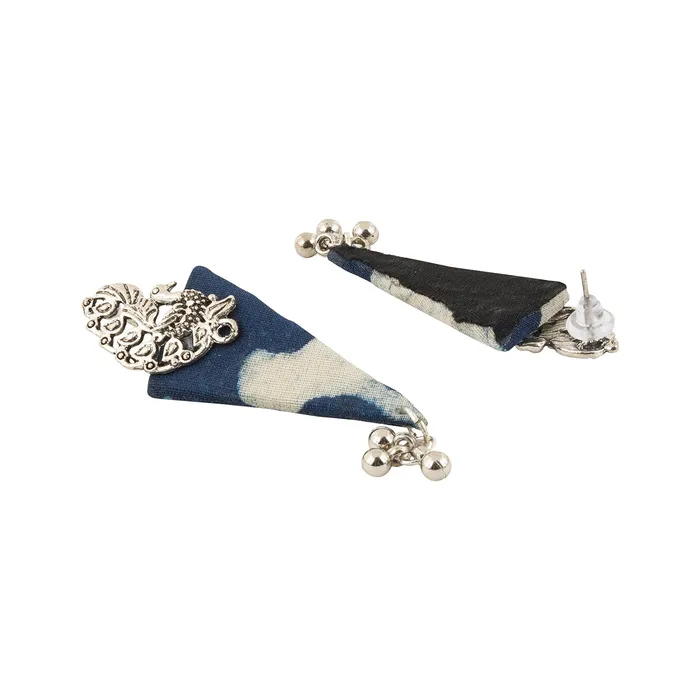 Teejh Earrings Teejh Devika Indigo Blue Fabric Earring Teejh Earrings Teejh Devika Indigo Blue Fabric Earring