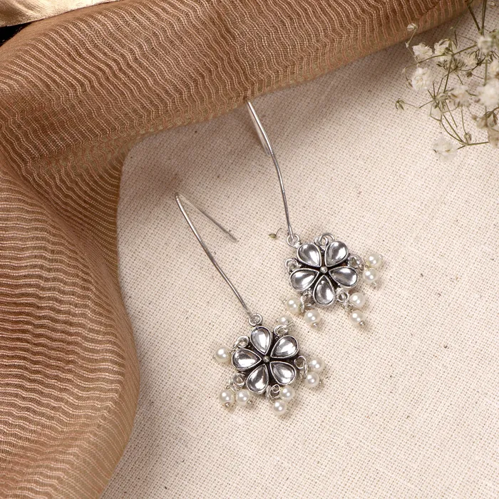 Teejh Earrings Teejh Mellow Polki Silver Oxidized Pearl Earrings