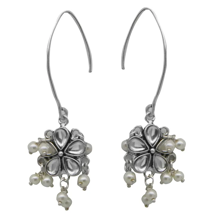 Teejh Earrings Teejh Mellow Polki Silver Oxidized Pearl Earrings Teejh Earrings Teejh Mellow Polki Silver Oxidized Pearl Earrings
