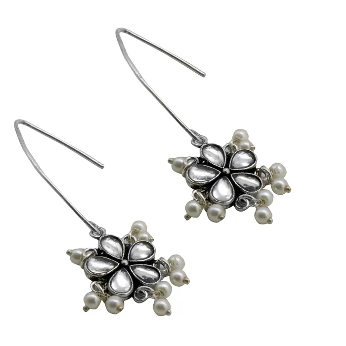 Teejh Earrings Teejh Mellow Polki Silver Oxidized Pearl Earrings Teejh Earrings Teejh Mellow Polki Silver Oxidized Pearl Earrings