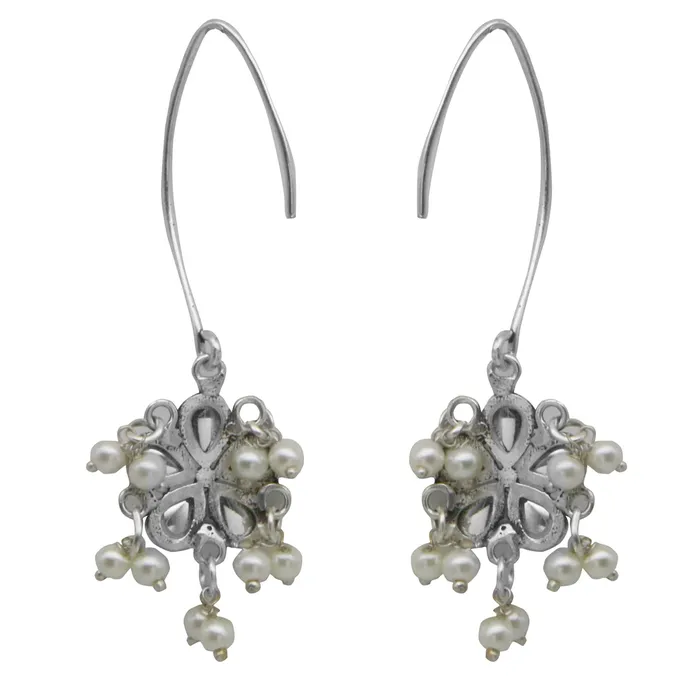 Teejh Earrings Teejh Mellow Polki Silver Oxidized Pearl Earrings Teejh Earrings Teejh Mellow Polki Silver Oxidized Pearl Earrings