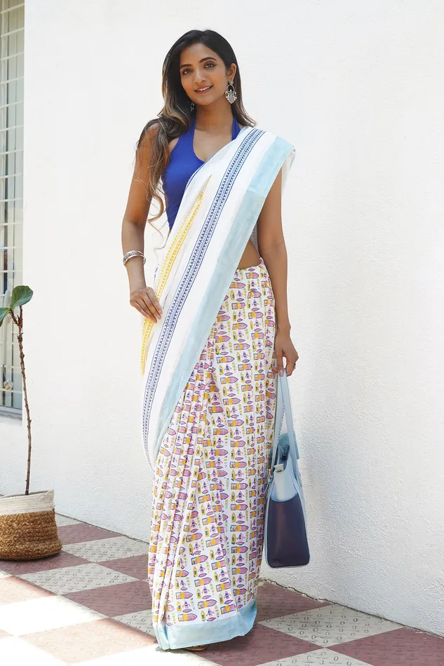 Teejh Earrings Teejh Ridhima Mulmul Cotton Saree