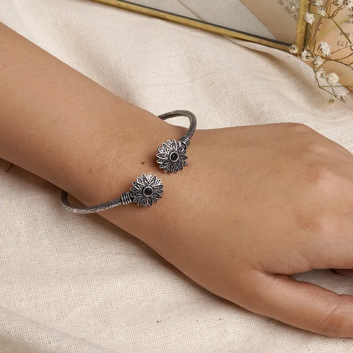 Teejh Manju Silver Oxidised Floral Bracelet Teejh Bracelets