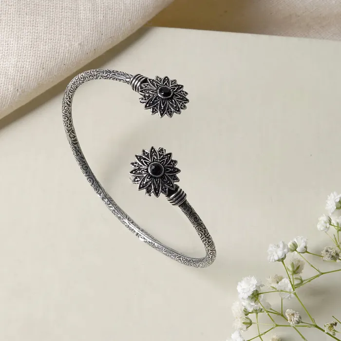 Teejh Manju Silver Oxidised Floral Bracelet Teejh Bracelets Teejh Manju Silver Oxidised Floral Bracelet Teejh Bracelets