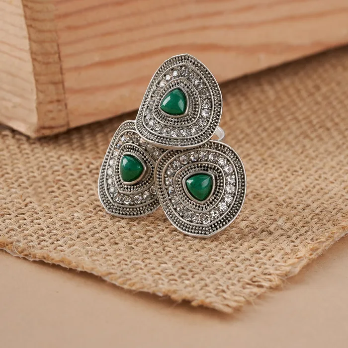 Teejh Rings Teejh Padmavathi Silver Green Ring