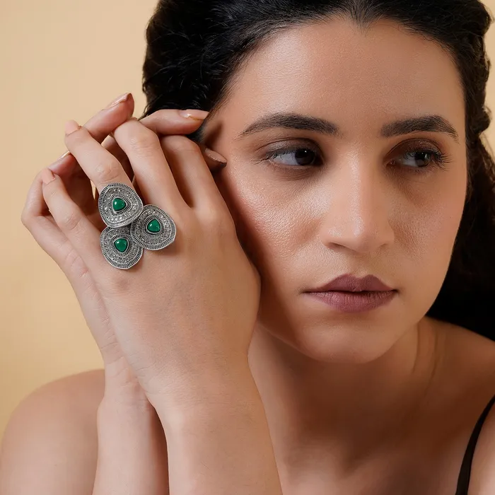 Teejh Rings Teejh Padmavathi Silver Green Ring