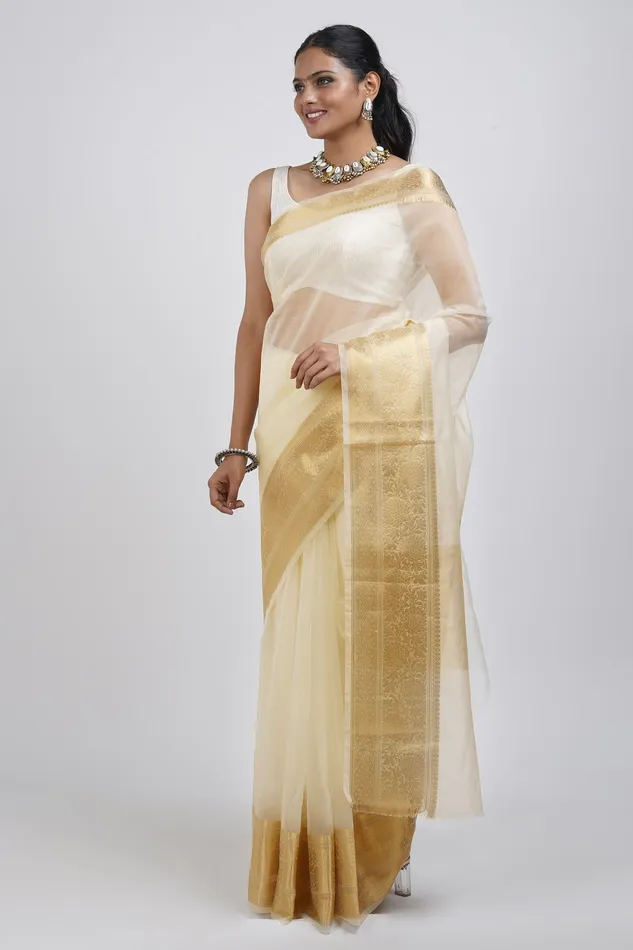 Teejh Rings Teejh Zunaira Off White Organza Saree