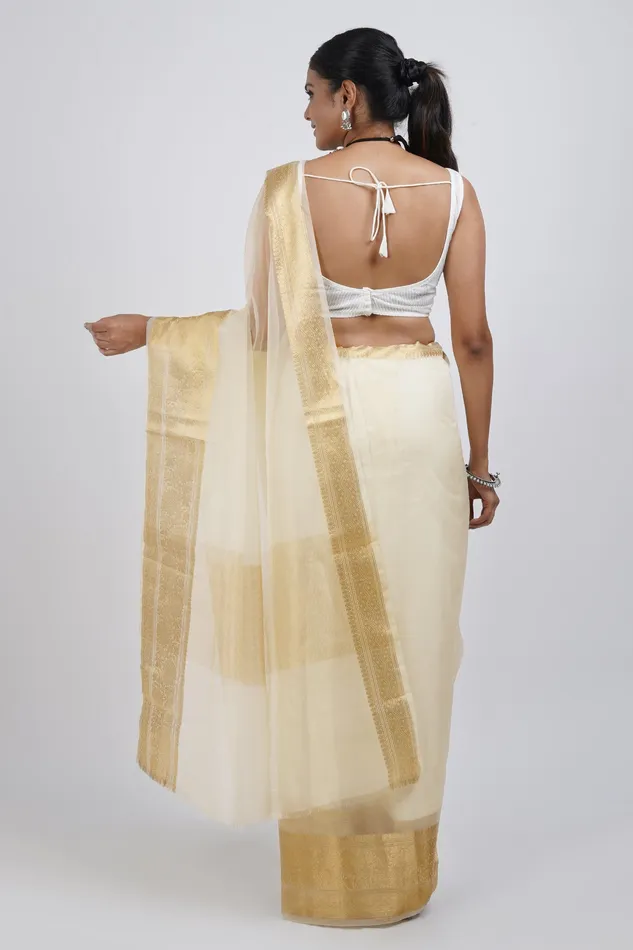 Teejh Rings Teejh Zunaira Off White Organza Saree