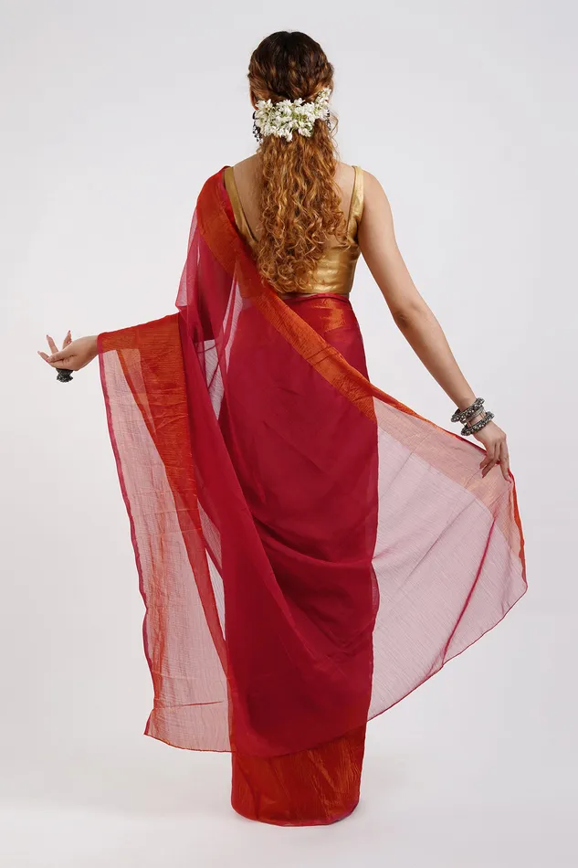 Teejh Sanah Pink Chiffon Ready to Drape Saree Teejh Earrings