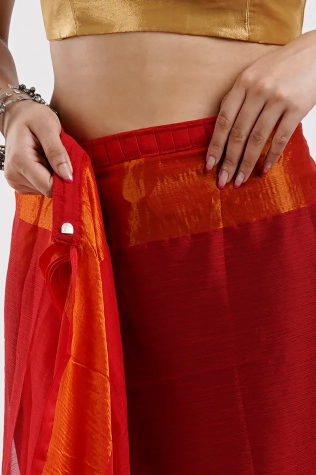 Teejh Sanah Red Chiffon Ready to Drape Saree Teejh Earrings