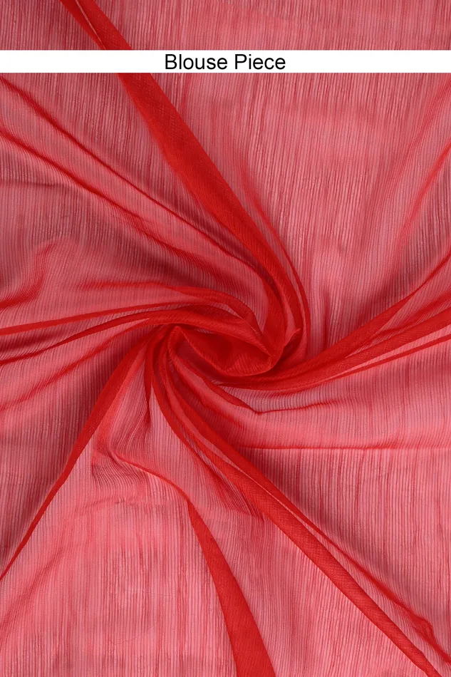 Teejh Sanah Red Chiffon Ready to Drape Saree Teejh Earrings