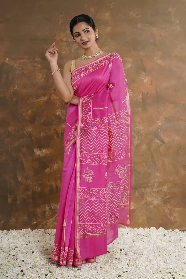Teejh Sridevi Chanderi Saree Teejh Earrings