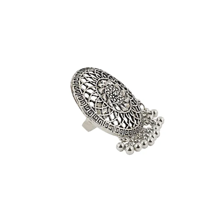 Teejh Tahera Silver Oxidised Ring Teejh Rings