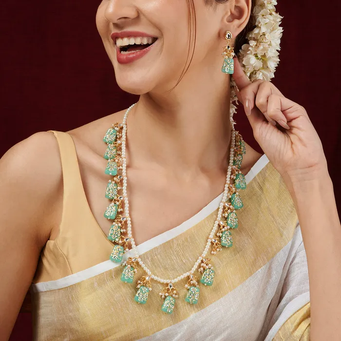 Teejh Teejh Idhika Sea Green Beaded Necklace Set Necklaces