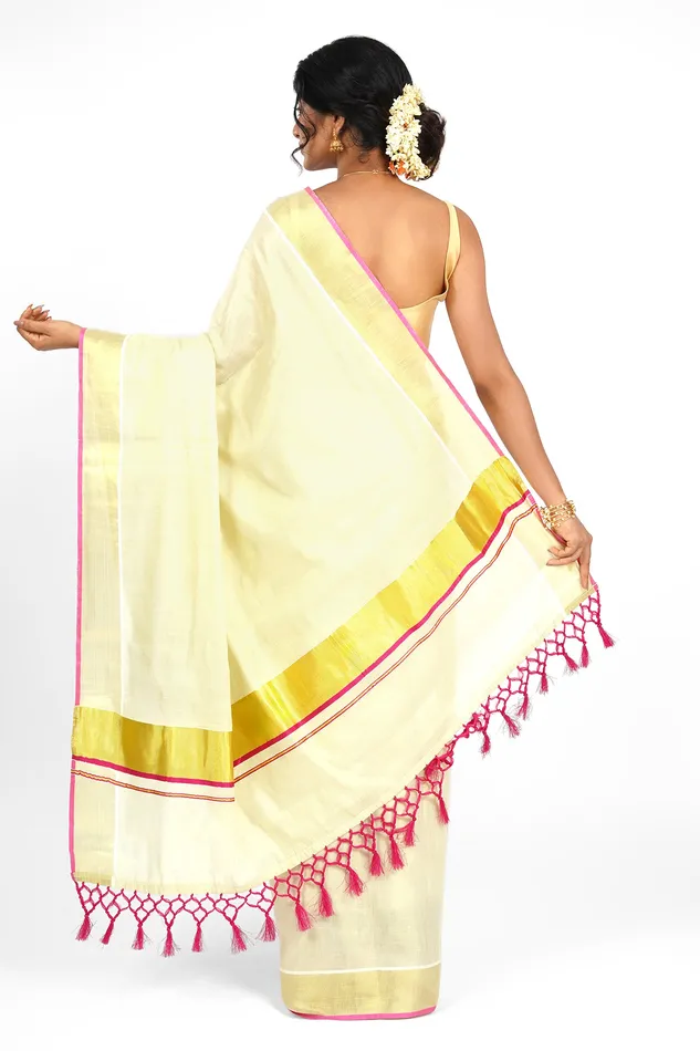 Teejh Teejh Karamana Kerala Tissue Pink Saree Earrings
