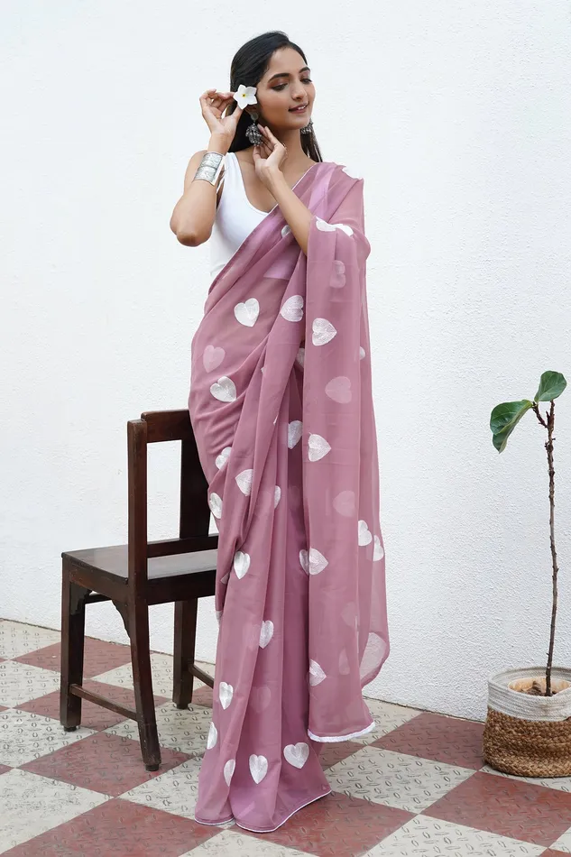 Teejh Teejh Mauve Charm Georgette Saree Charm Necklaces