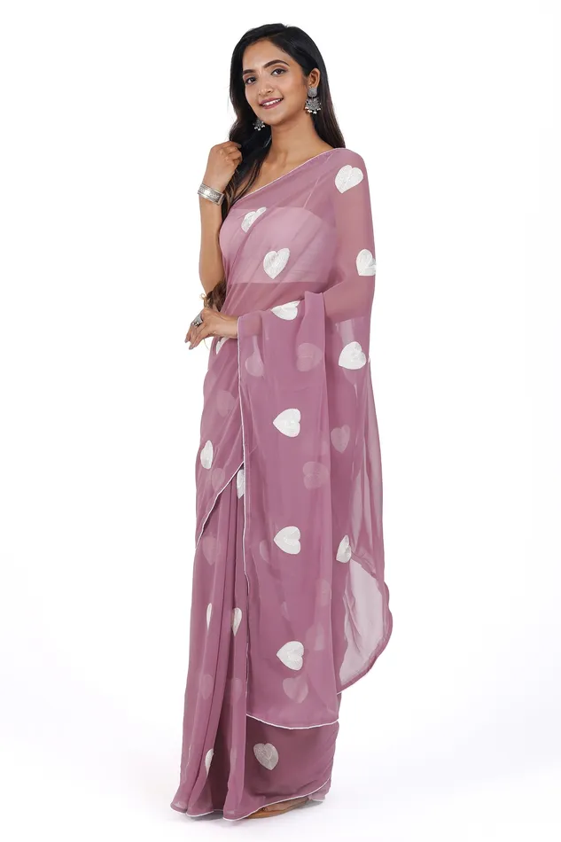 Teejh Teejh Mauve Charm Georgette Saree Charm Necklaces