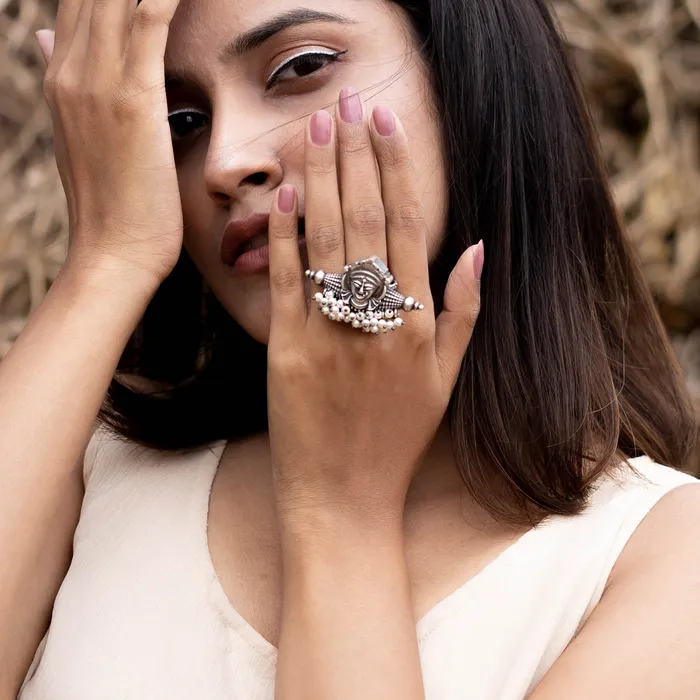 Teejh Teejh Navika Tribal Silver Oxidised Ring Rings