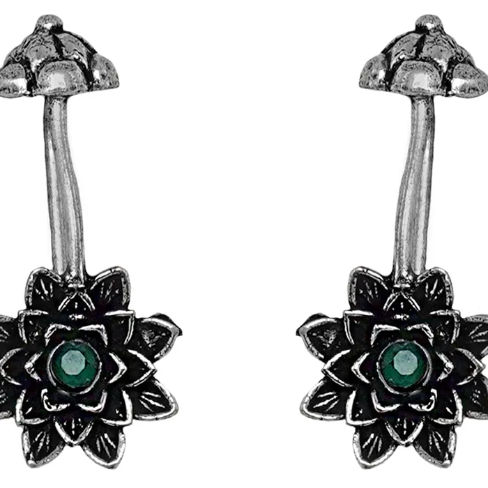 Teejh Teejh Ridhima Green Stone Silver Oxidised Clip On Bugadi Earrings Teejh Teejh Ridhima Green Stone Silver Oxidised Clip On Bugadi Earrings