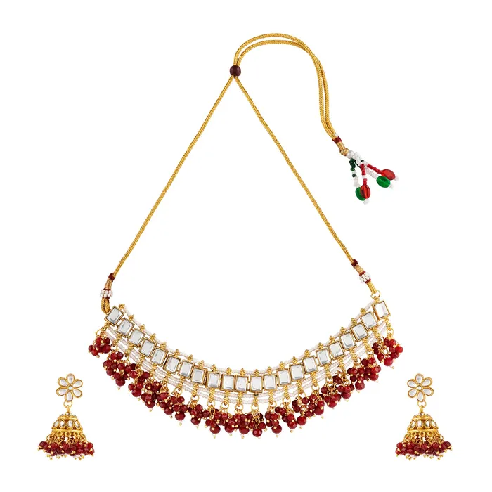 Teejh Teejh Shivanya Ruby Gold Necklace Set Necklaces
