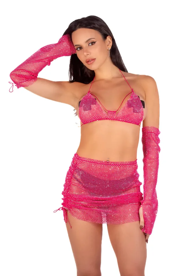 THE LUMi SHOP Earrings Mesh Fishnet Skirt Hot Pink