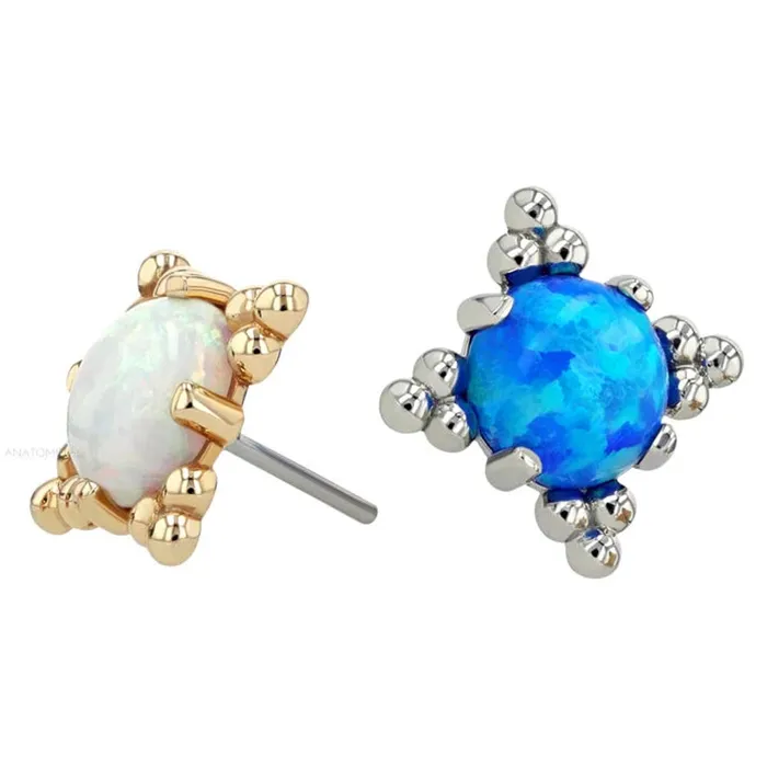 threadless Zia End in White Gold with Opal Cabochon Anatometal Earrings