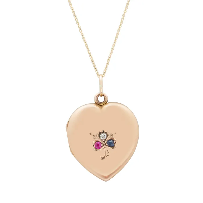 Victorian Heart With Clover 14k Gold Locket Antique Necklaces