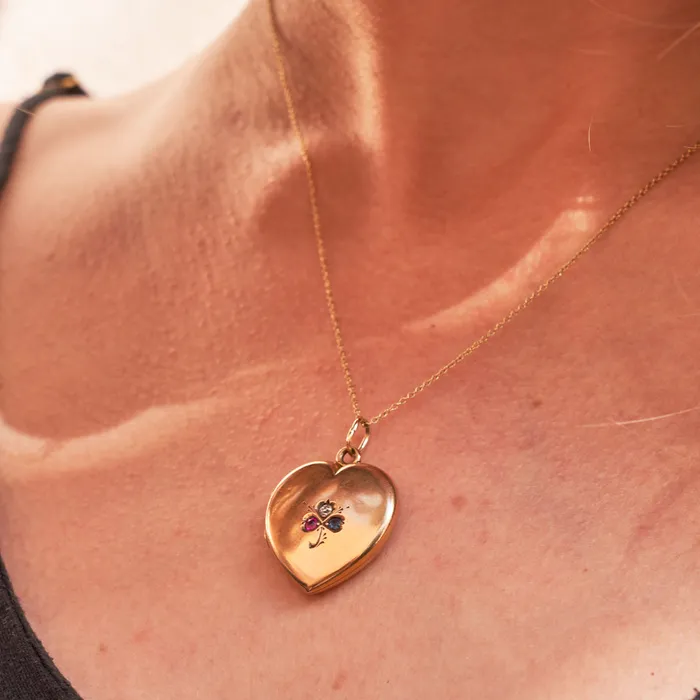 Victorian Heart With Clover 14k Gold Locket Antique Necklaces