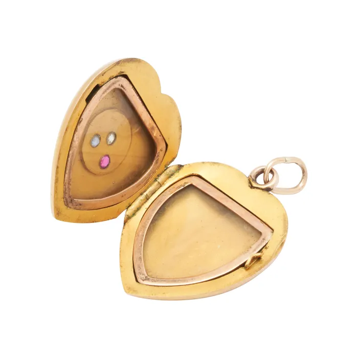 Victorian Heart With Clover 14k Gold Locket Antique Necklaces