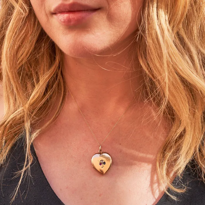 Victorian Heart With Clover 14k Gold Locket Antique Necklaces
