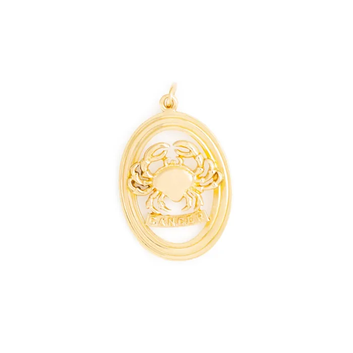Vintage Charm Necklaces English Cancer 9K Gold Oval Zodiac Charm