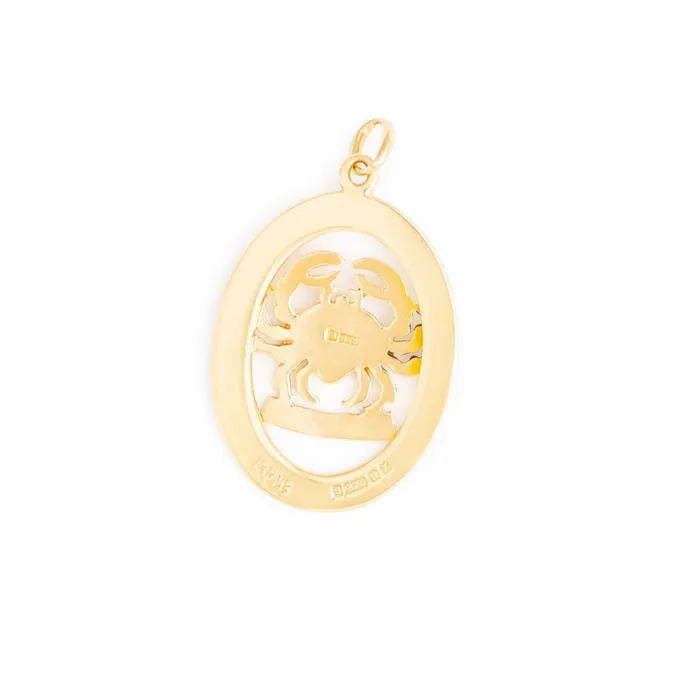 Vintage Charm Necklaces English Cancer 9K Gold Oval Zodiac Charm