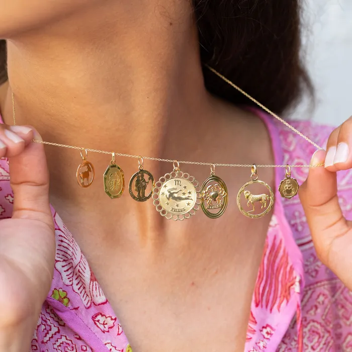 Vintage Charm Necklaces English Cancer 9K Gold Oval Zodiac Charm